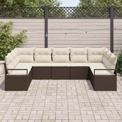 Set Divano da Giardino 9 pcs Marrone e bianco polyrattan | homemem39