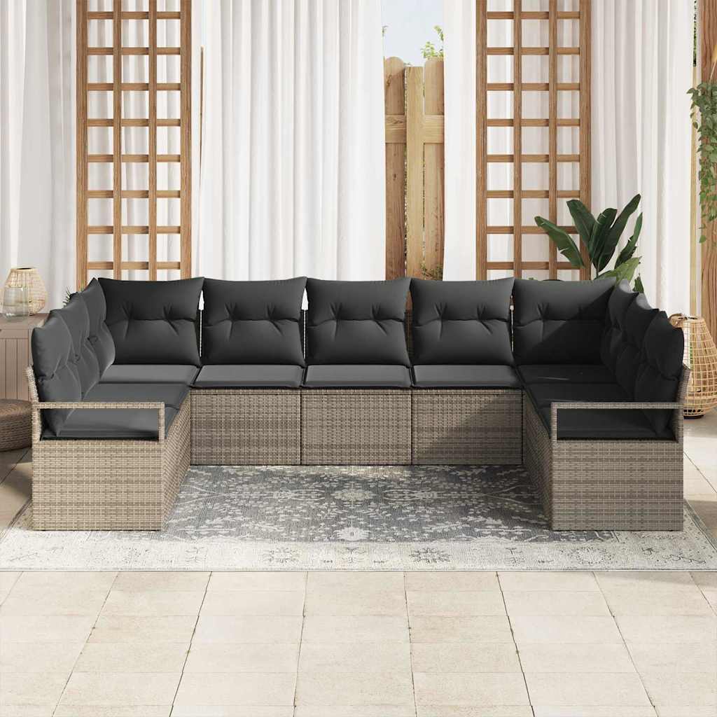 Set Divano da Giardino 9 pz Grigio polyrattan