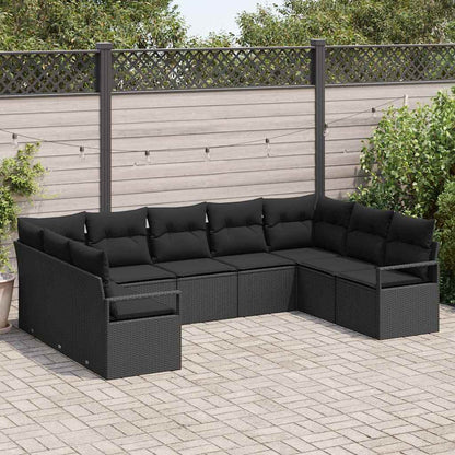Set Divano da Giardino 9 pz Nero polyrattan