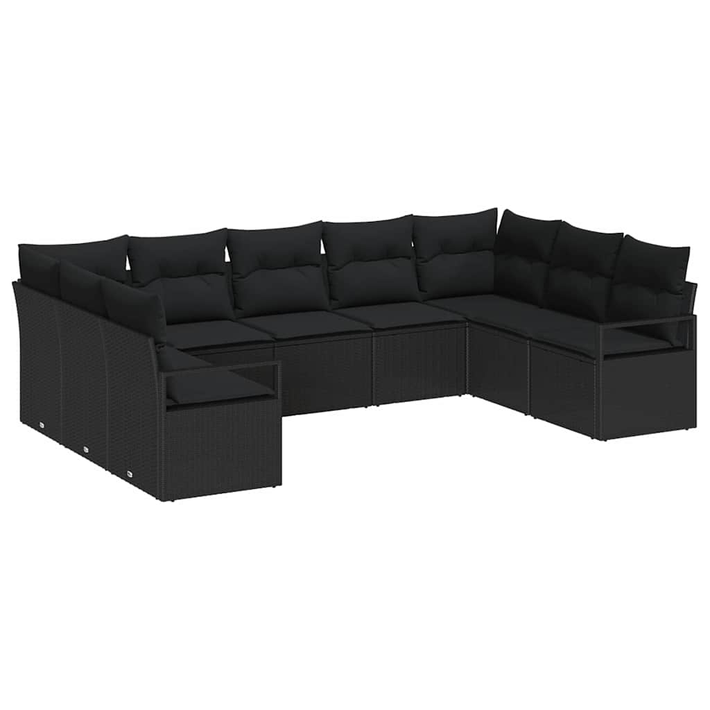 Set Divano da Giardino 9 pz Nero polyrattan