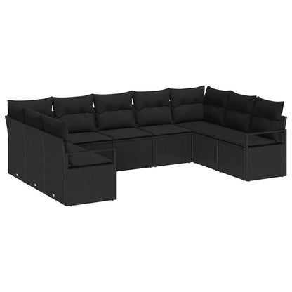 Set Divano da Giardino 9 pz Nero polyrattan