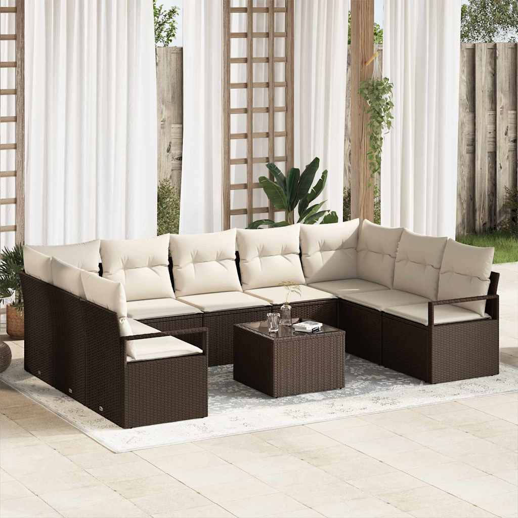 Set Divano da Giardino 10 pcs Marrone e Crema polyrattan | homemem39