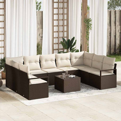 Set Divano da Giardino 10 pcs Marrone e Crema polyrattan | homemem39
