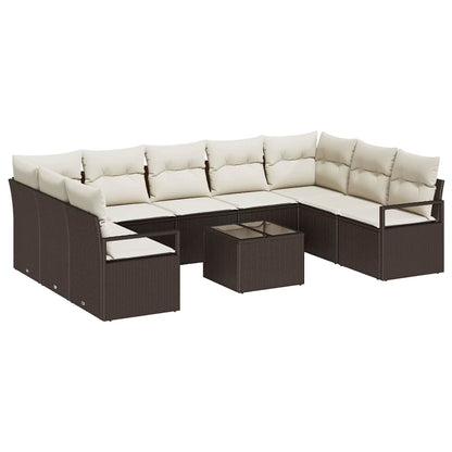 Set Divano da Giardino 10 pcs Marrone e Crema polyrattan | homemem39