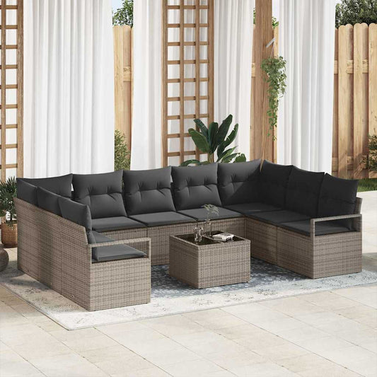 Set Divano da Giardino 10 pcs Grigio chiaro polyrattan