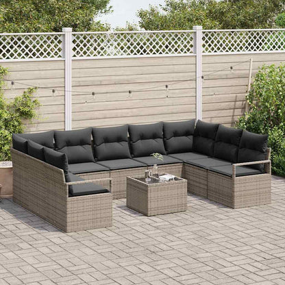 Set Divano da Giardino 10 pz Grigio chiaro polyrattan