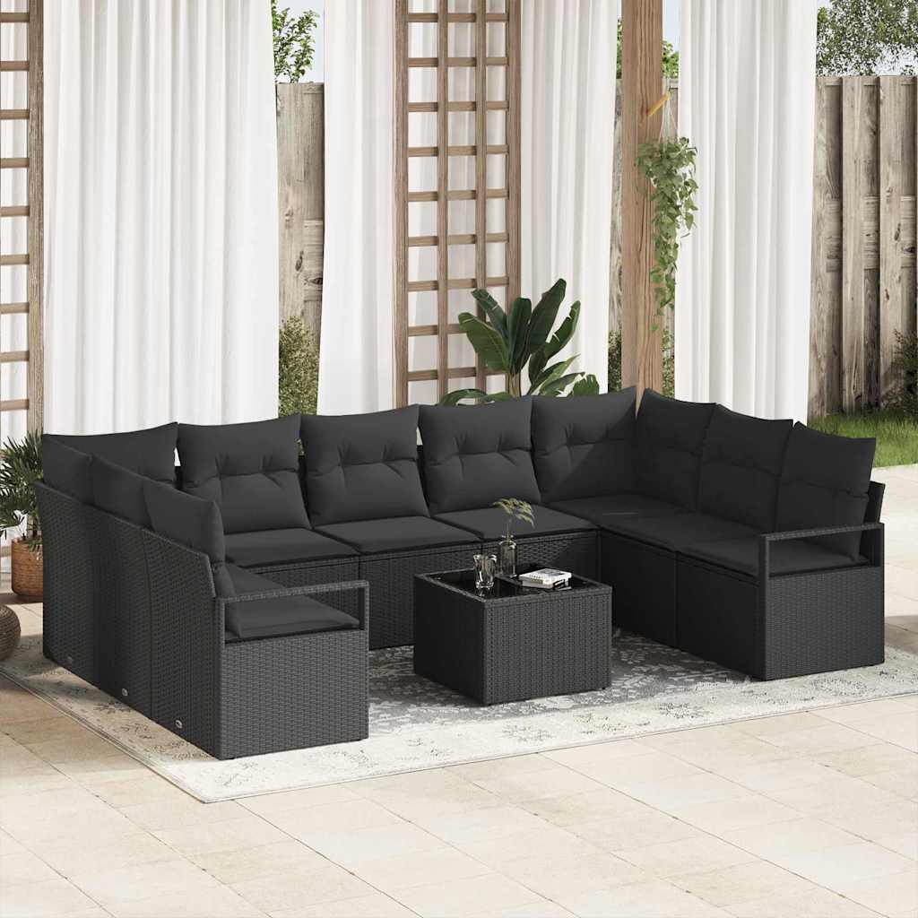 Set Divano da Giardino 10 pz Nero polyrattan