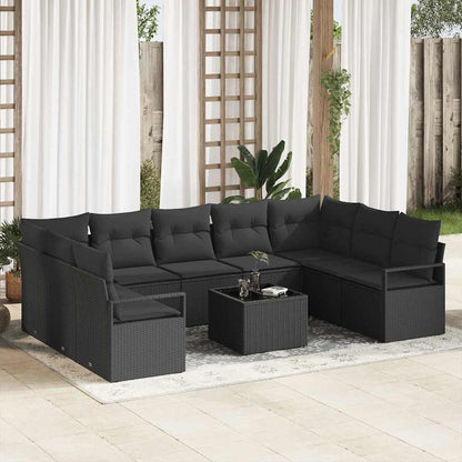 Set Divano da Giardino 10 pz Nero polyrattan