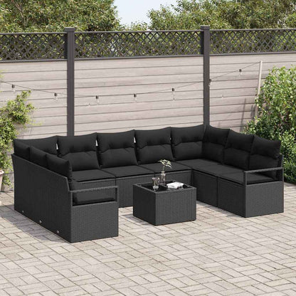 Set Divano da Giardino 10 pz Nero polyrattan