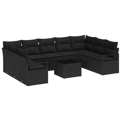 Set Divano da Giardino 10 pz Nero polyrattan