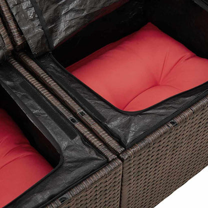 Set Divano da Giardino 10 pz Marrone e Rosso polyrattan