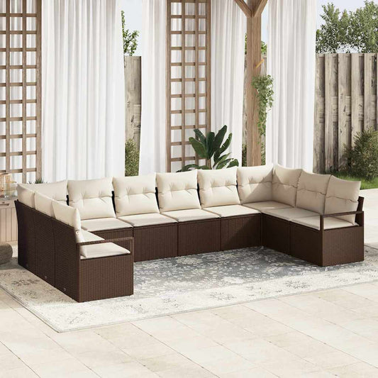 Set Divano da Giardino 10 pcs Marrone e bianco polyrattan