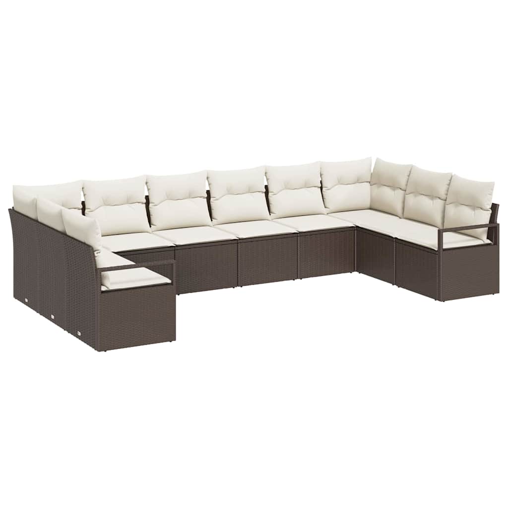 Set Divano da Giardino 10 pcs Marrone e bianco polyrattan | homemem39