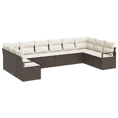 Set Divano da Giardino 10 pcs Marrone e bianco polyrattan | homemem39