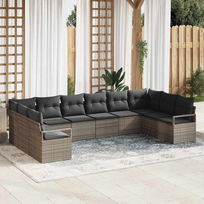 Set Divano da Giardino 10 pz Grigio polyrattan