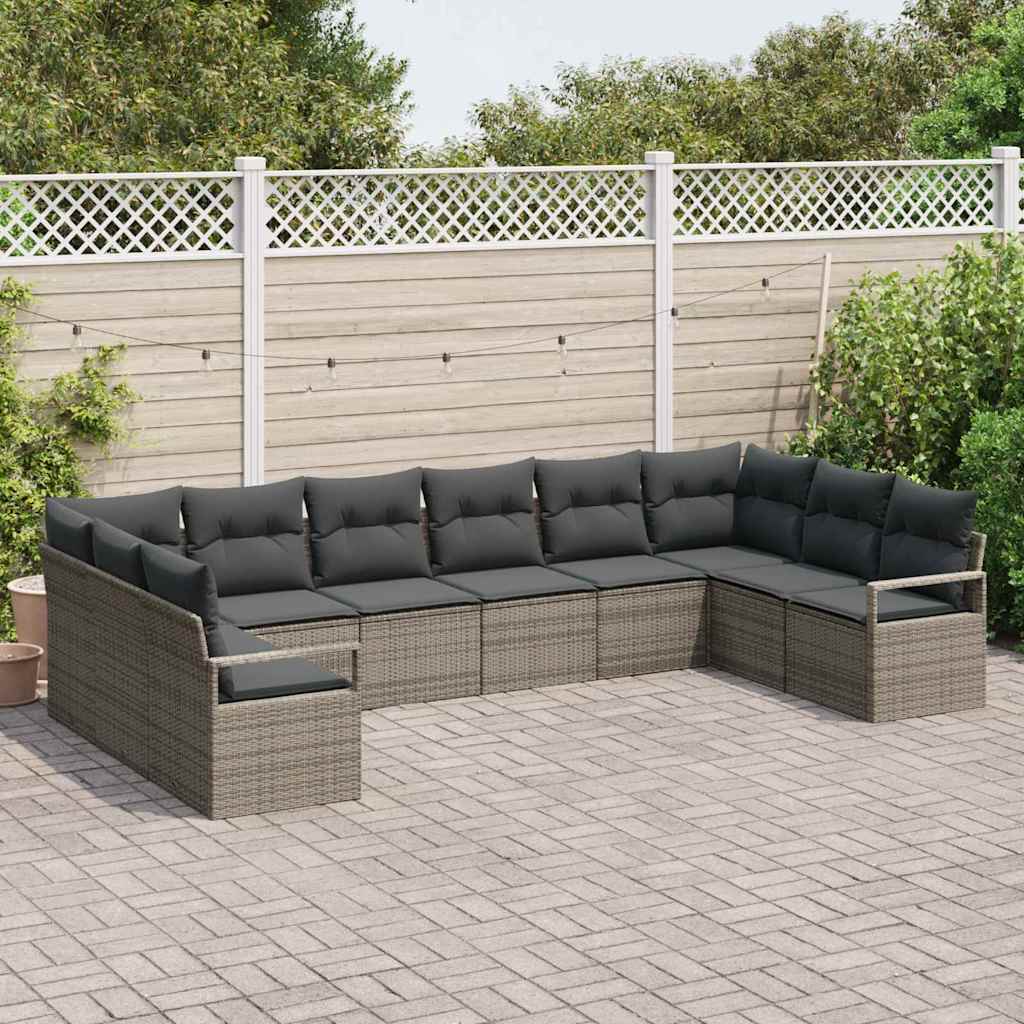 Set Divano da Giardino 10 pz Grigio polyrattan