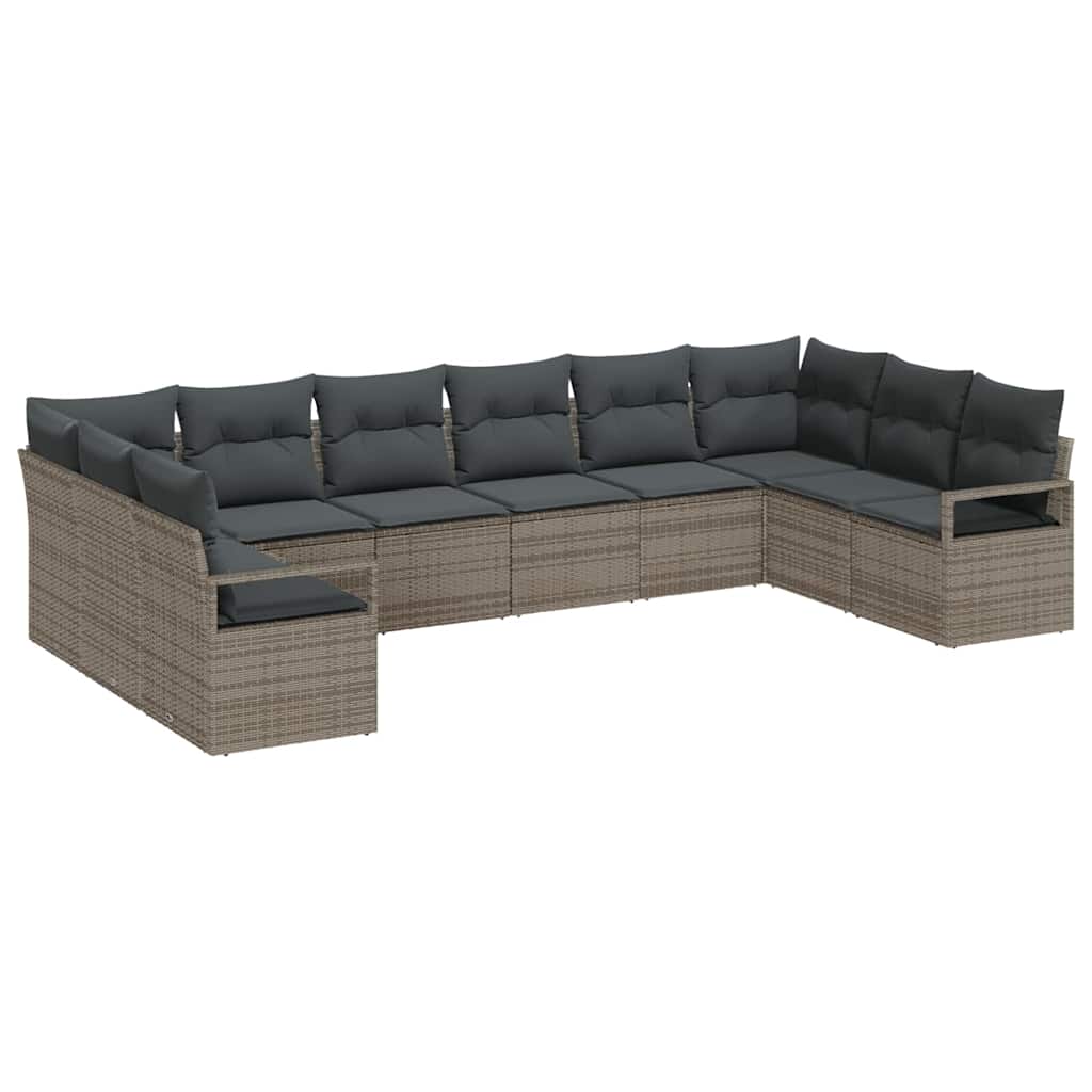 Set Divano da Giardino 10 pz Grigio polyrattan