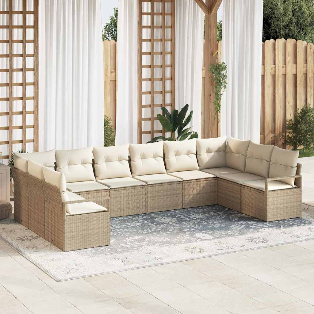 Set Divano da Giardino 10 pz Beige e Bianco polyrattan