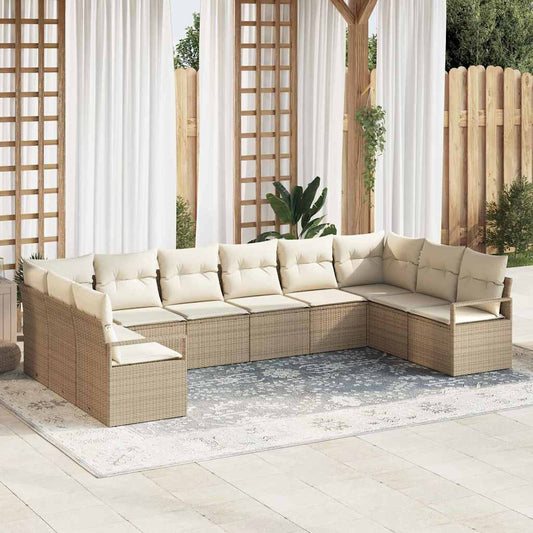 Set Divano da Giardino 10 pcs Beige e Bianco polyrattan