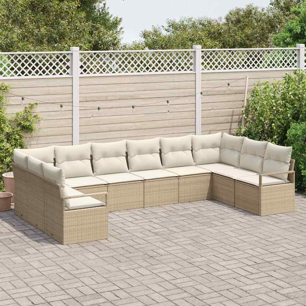 Set Divano da Giardino 10 pz Beige e Bianco polyrattan