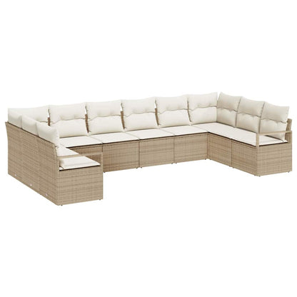 Set Divano da Giardino 10 pz Beige e Bianco polyrattan