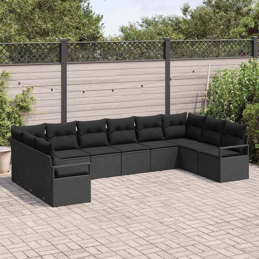 Set Divano da Giardino 10 pz Nero polyrattan