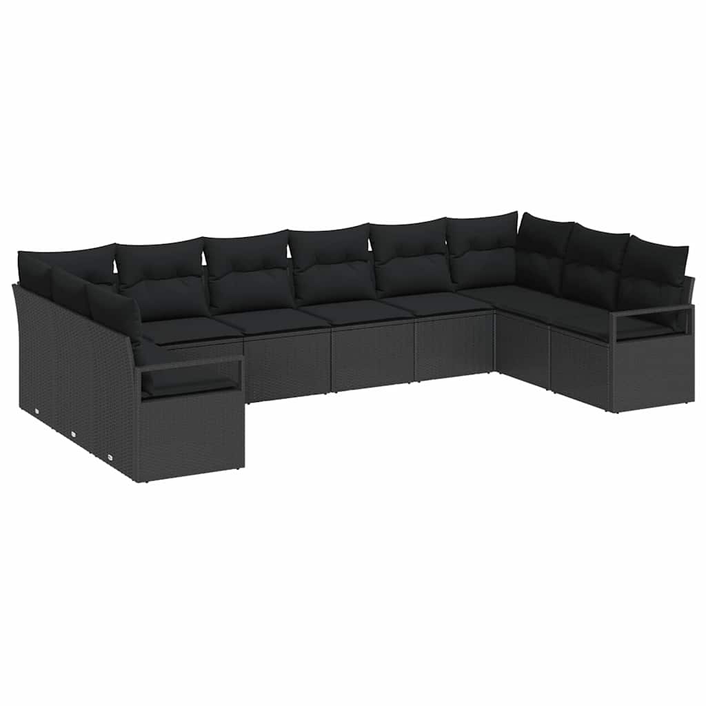 Set Divano da Giardino 10 pz Nero polyrattan