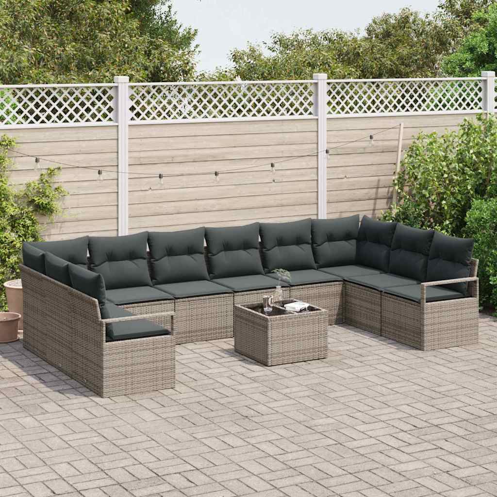 Set Divano da Giardino 11 pz Grigio chiaro polyrattan