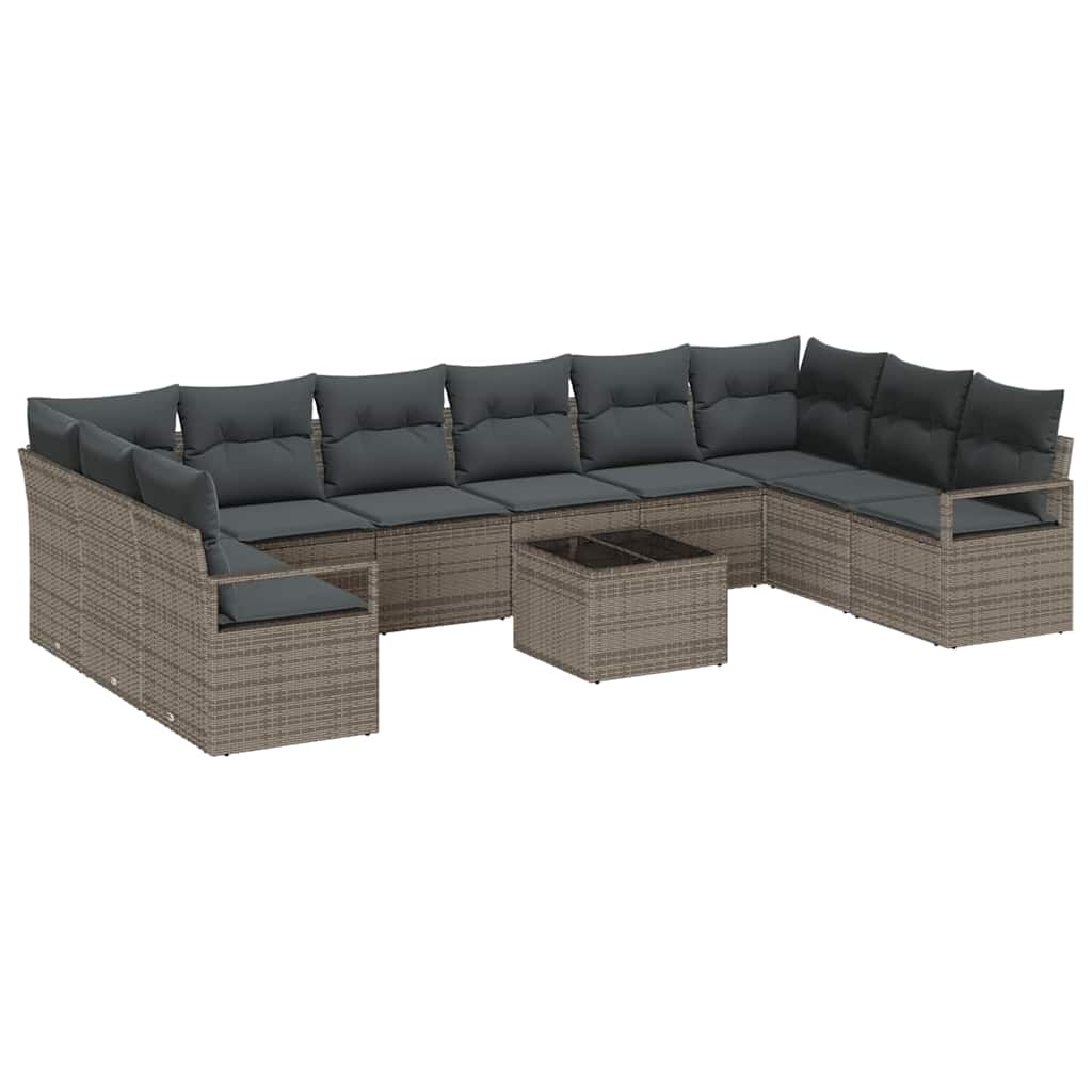 Set Divano da Giardino 11 pz Grigio chiaro polyrattan