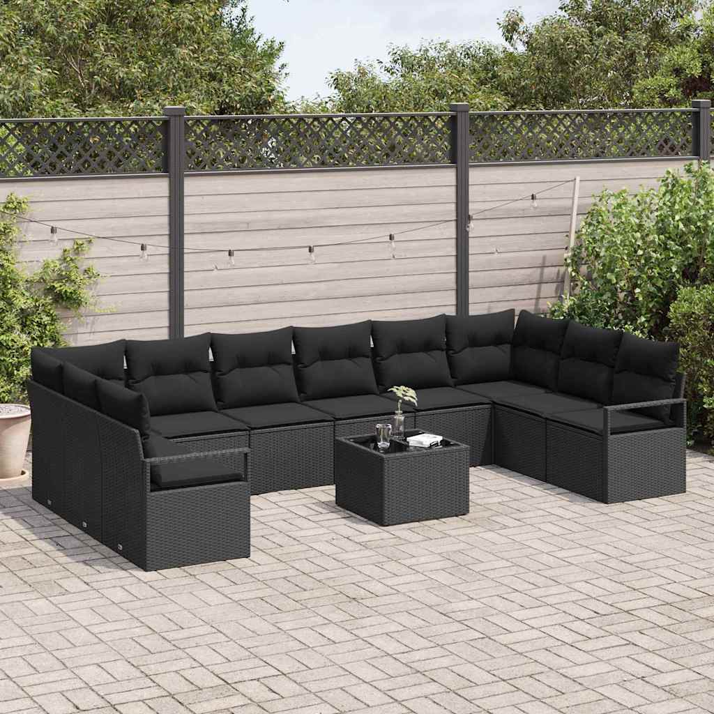 Set Divano da Giardino 11 pz Nero polyrattan