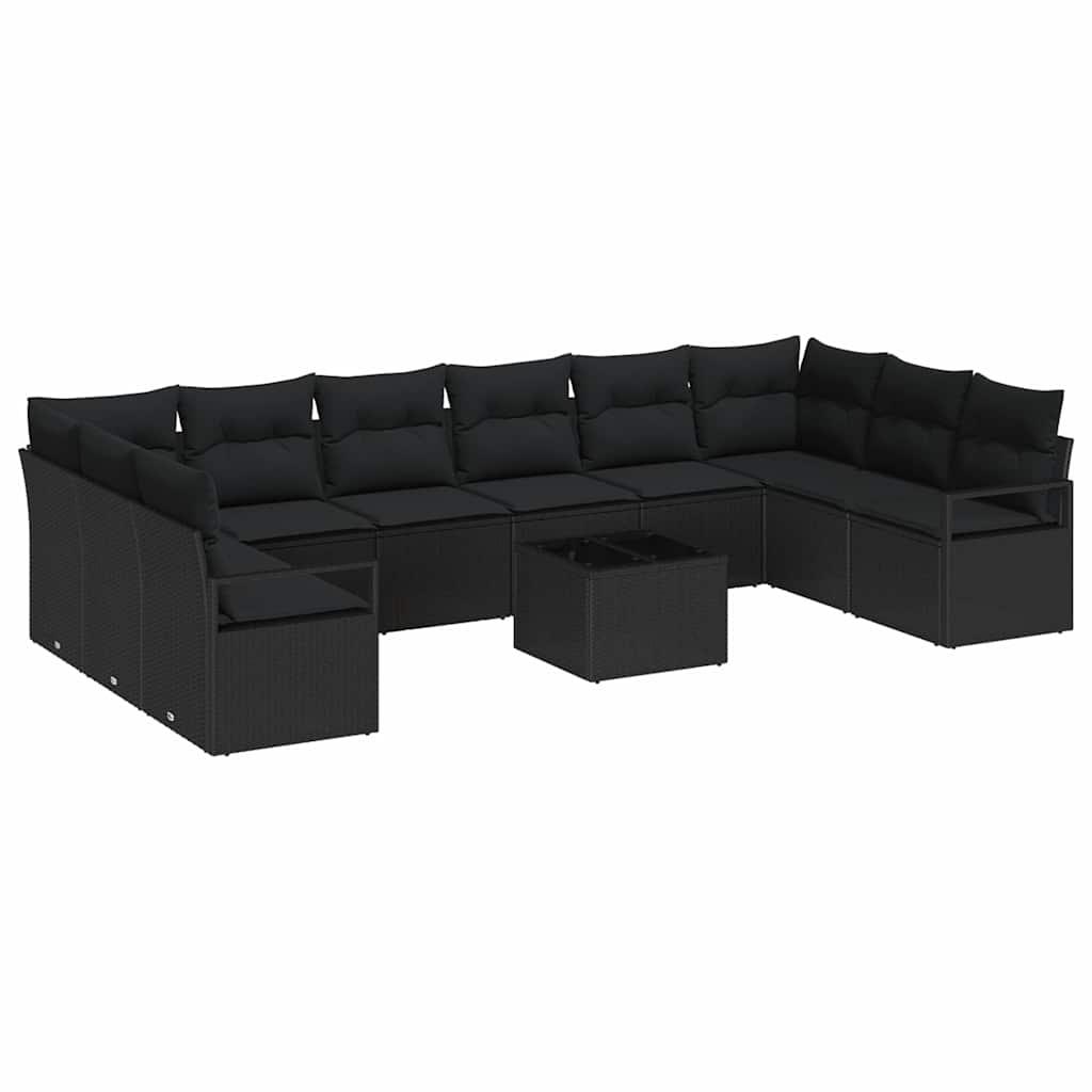 Set Divano da Giardino 11 pz Nero polyrattan