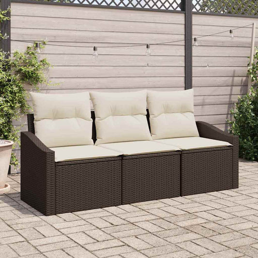 Set Divano da Giardino 3 pcs Marrone e bianco polyrattan