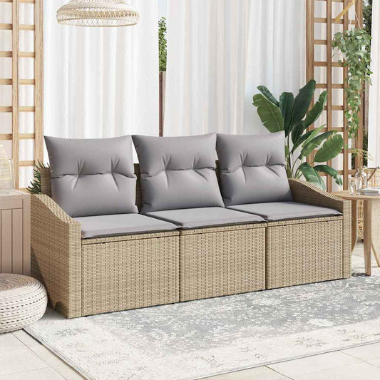 Set Divano da Giardino 3 pcs Beige e Grigio Chiaro polyrattan