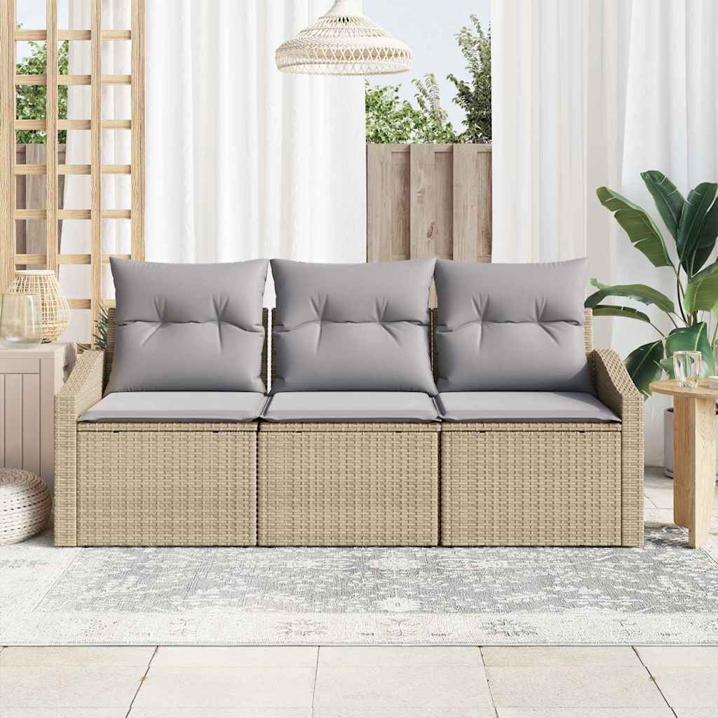 Set Divano da Giardino 3 pz Beige e Grigio Chiaro polyrattan
