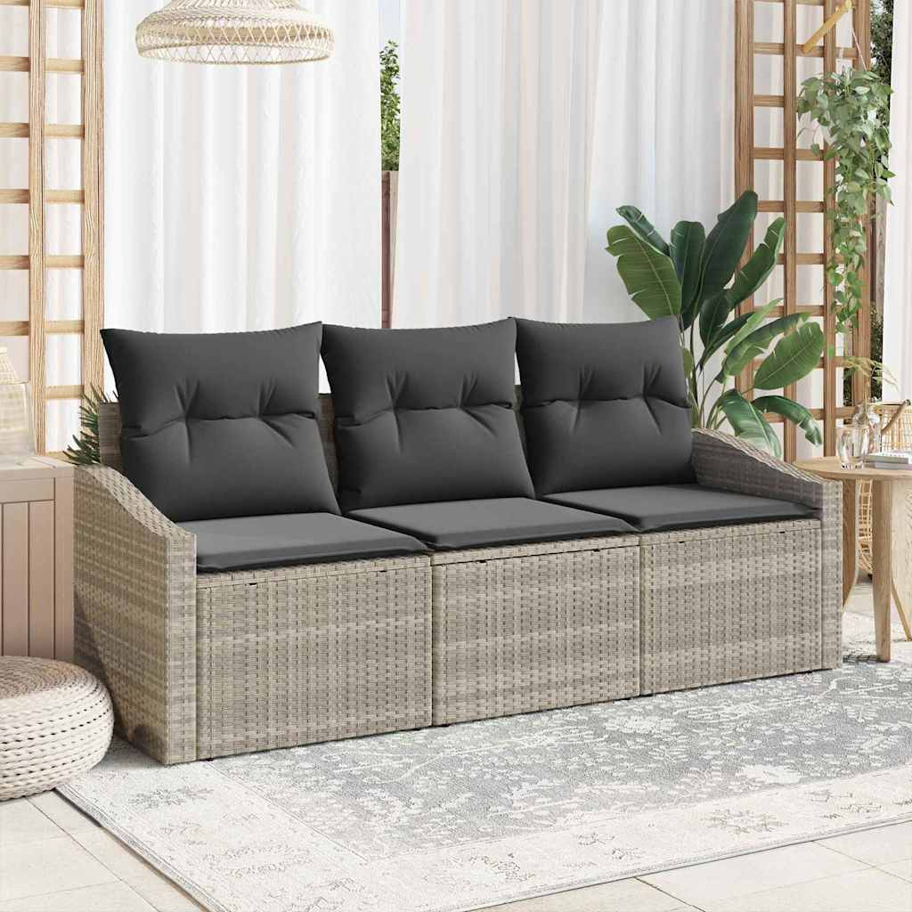 Set Divano da Giardino 3 pz Grigio chiaro polyrattan