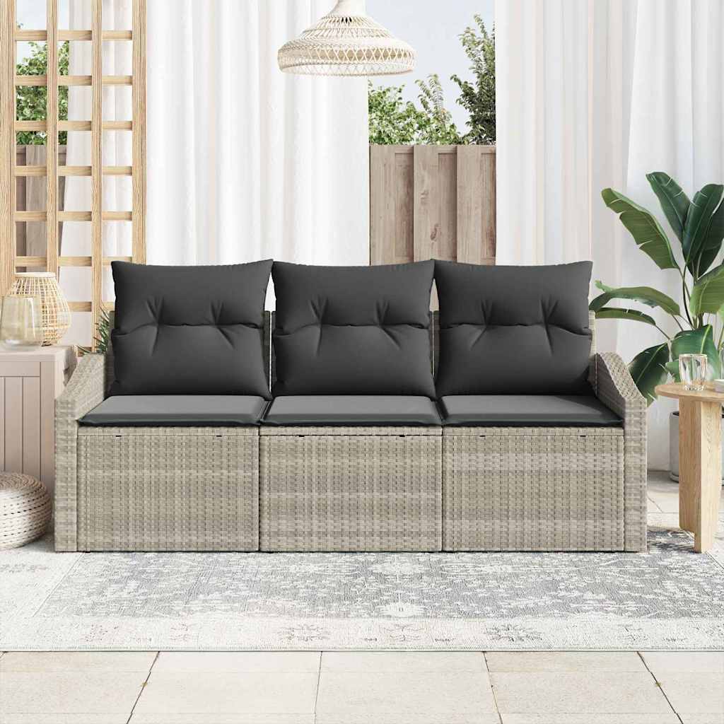 Set Divano da Giardino 3 pz Grigio chiaro polyrattan