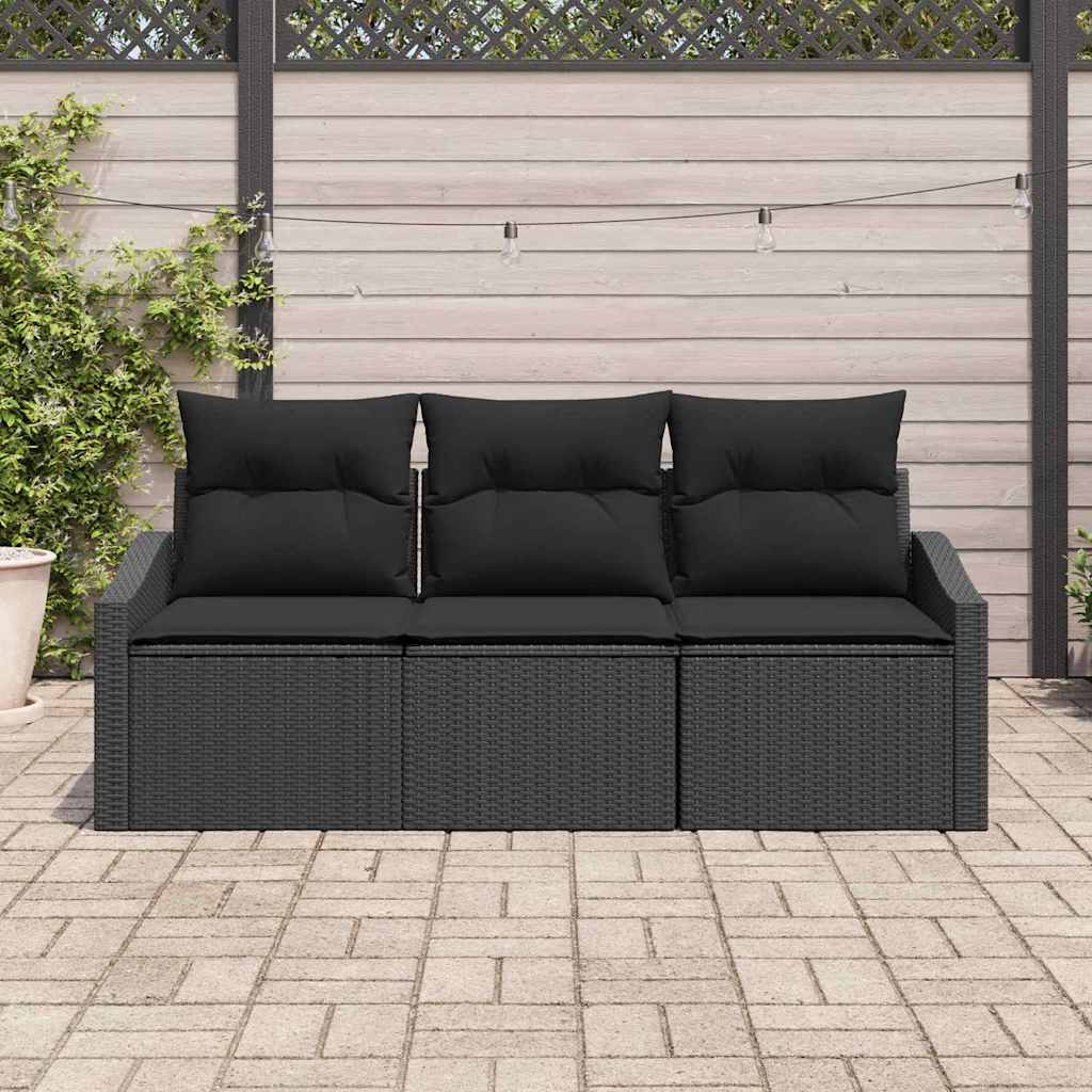 Set Divano da Giardino con cuscino 3 pcs Nero polyrattan | homemem39