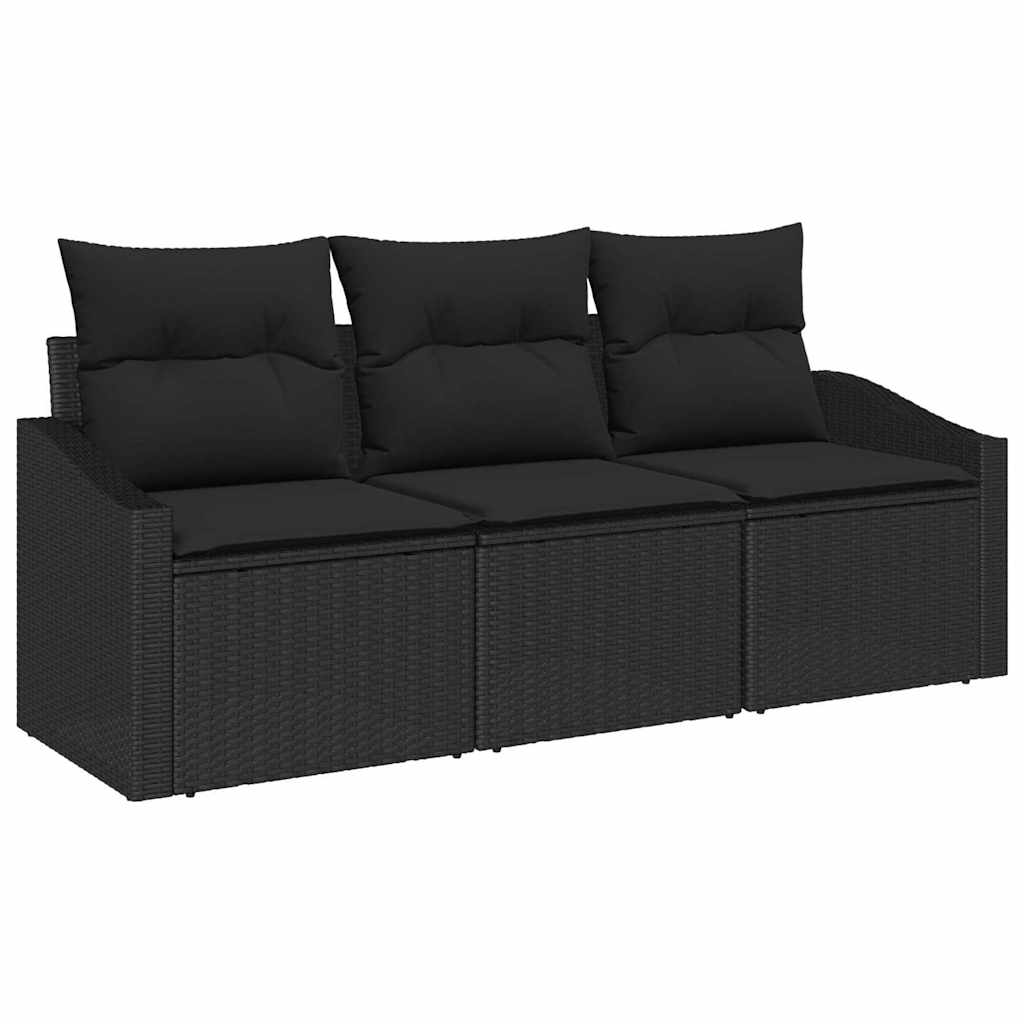 Set Divano da Giardino con cuscino 3 pcs Nero polyrattan | homemem39