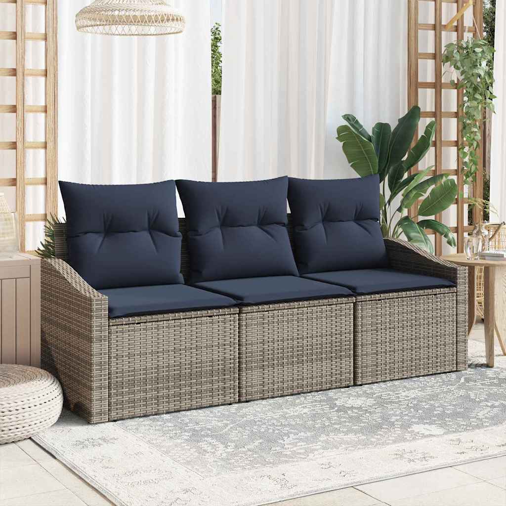 Set Divano da Giardino 3 pcs Grigio e Blu Navy polyrattan | homemem39