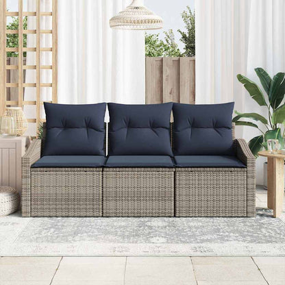 Set Divano da Giardino 3 pcs Grigio e Blu Navy polyrattan