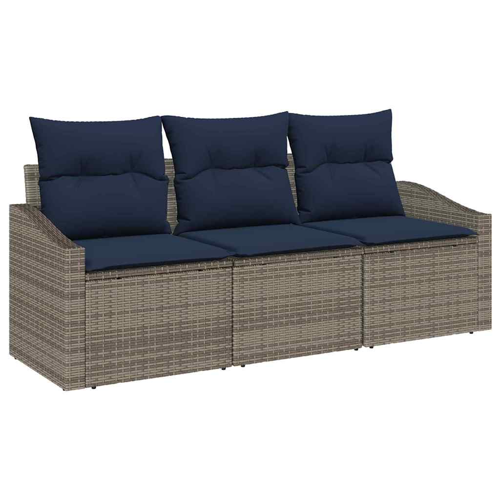 Set Divano da Giardino 3 pcs Grigio e Blu Navy polyrattan | homemem39
