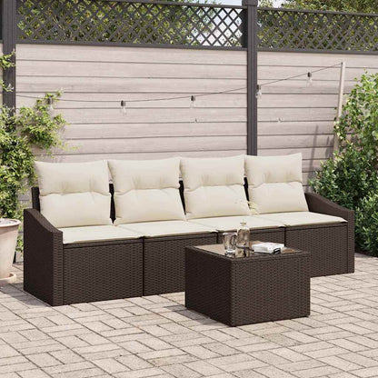 Set di divani con cuscino 5 pcs Marrone e Crema polyrattan | homemem39