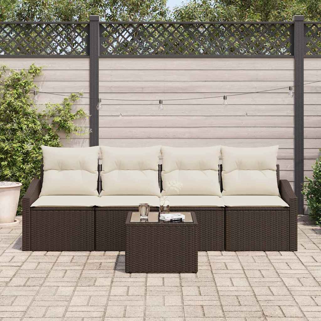 Set di divani con cuscino 5 pcs Marrone e Crema polyrattan | homemem39
