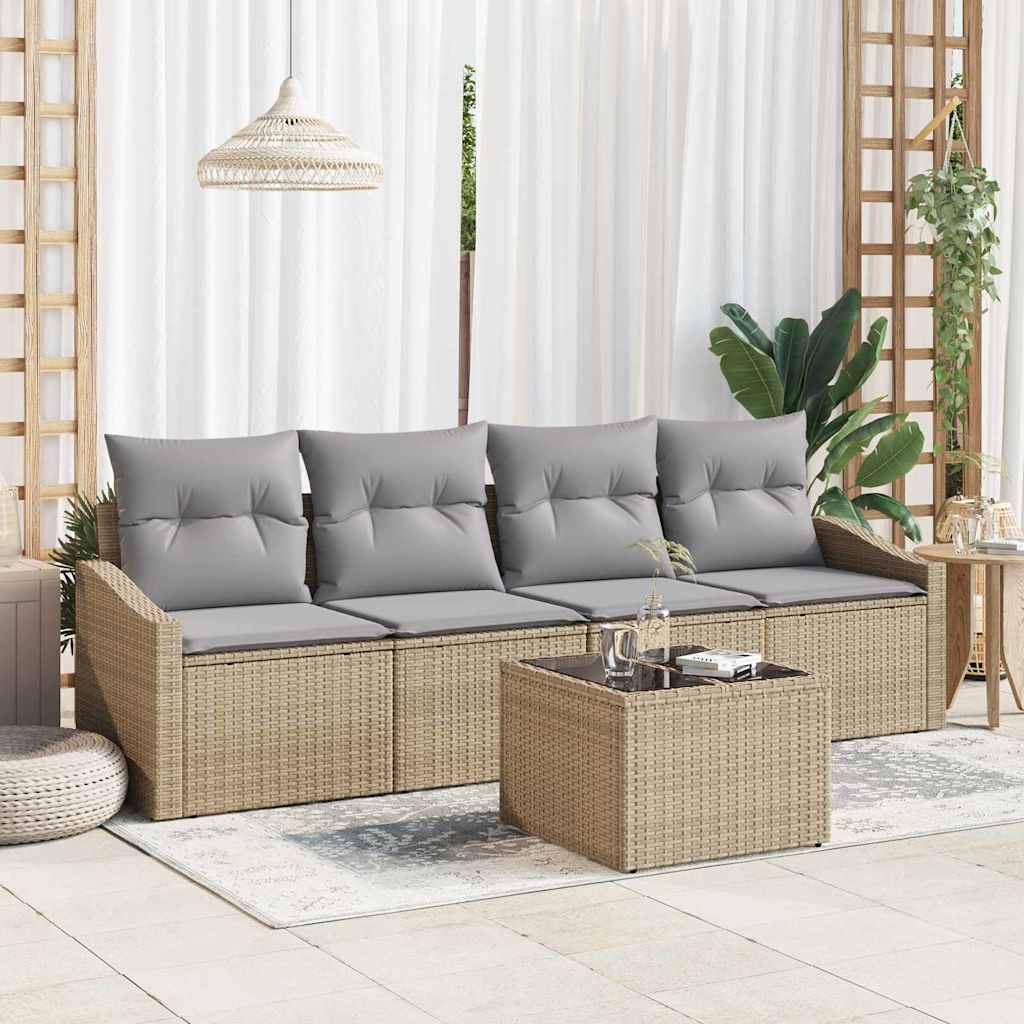 Set di divani con cuscino 5 pcs Beige e grigio polyrattan | homemem39
