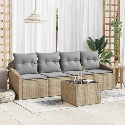 Set di divani con cuscino 5 pcs Beige e grigio polyrattan | homemem39