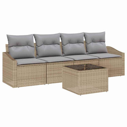 Set di divani con cuscino 5 pcs Beige e grigio polyrattan | homemem39