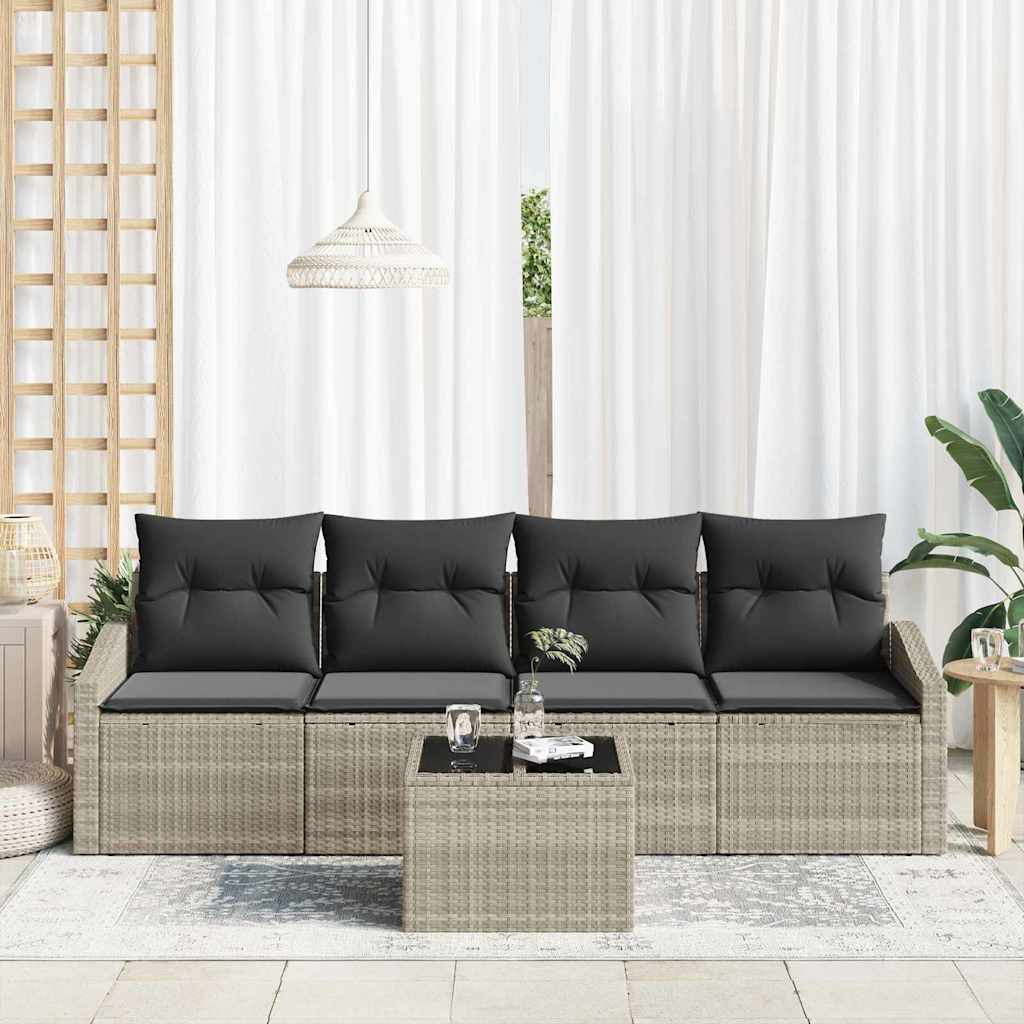 Set di divani 5 pcs Grigio chiaro e grigio scuro polyrattan | homemem39