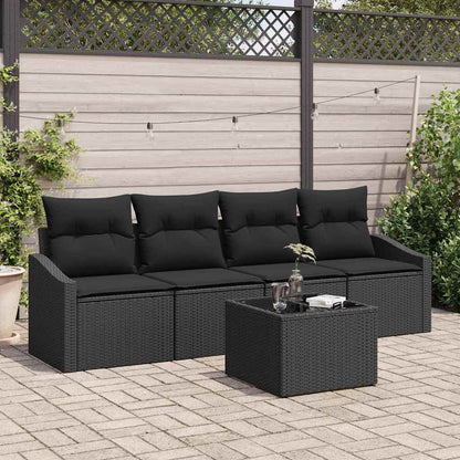 Set di divani con cuscino 5 pcs Nero polyrattan | homemem39