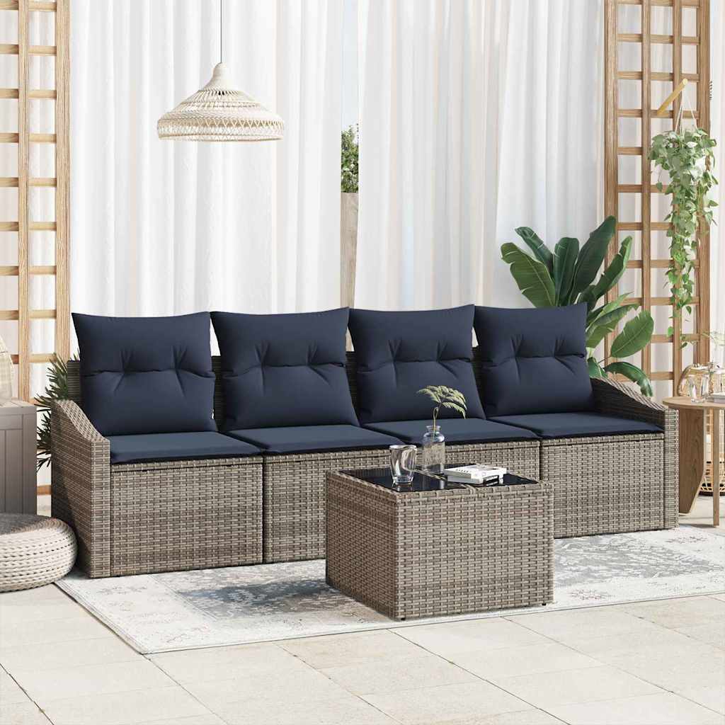 Set di divani con cuscino 5 pcs Grigio e Blu Navy polyrattan | homemem39