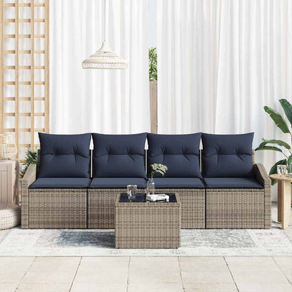 Set di divani con cuscino 5 pcs Grigio e Blu Navy polyrattan | homemem39